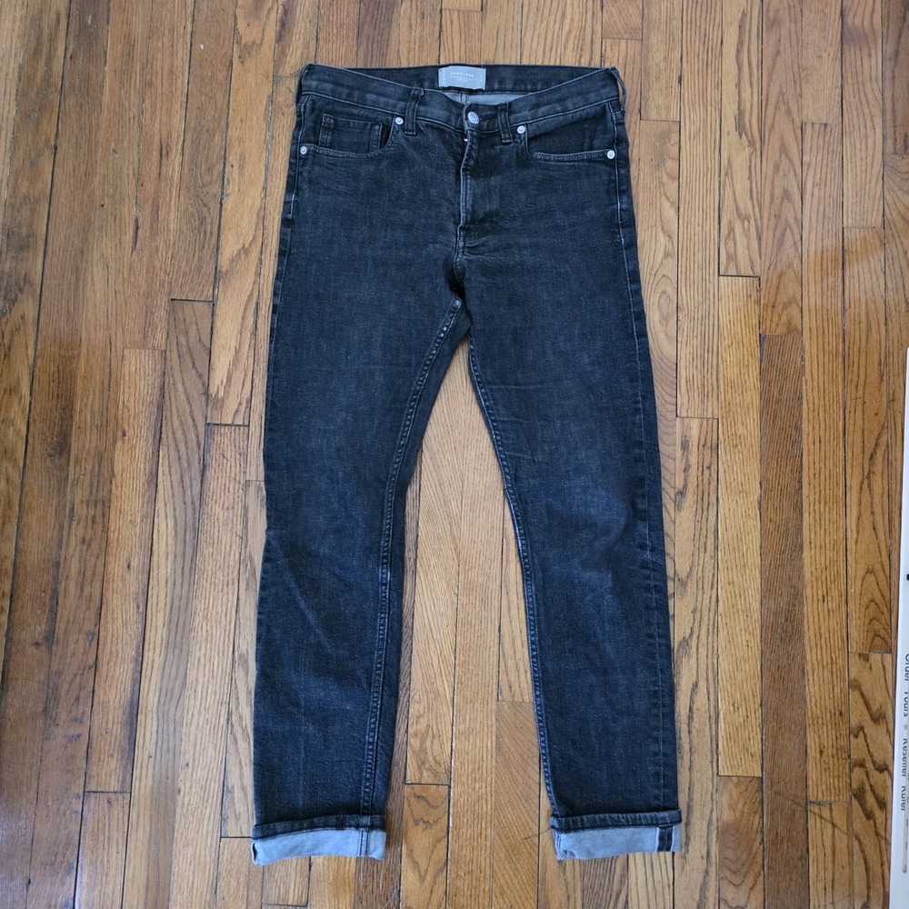 Everlane Selvedge Jeans Mens 32x30 Black Slim Fit Organic Cotton Stretch Denim